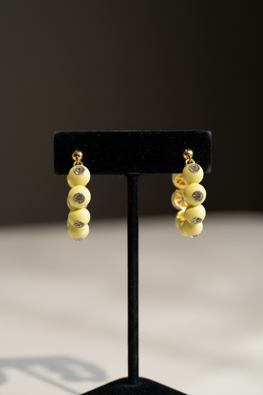 Baby Yellow Crystal Beaded Hoop Earrings