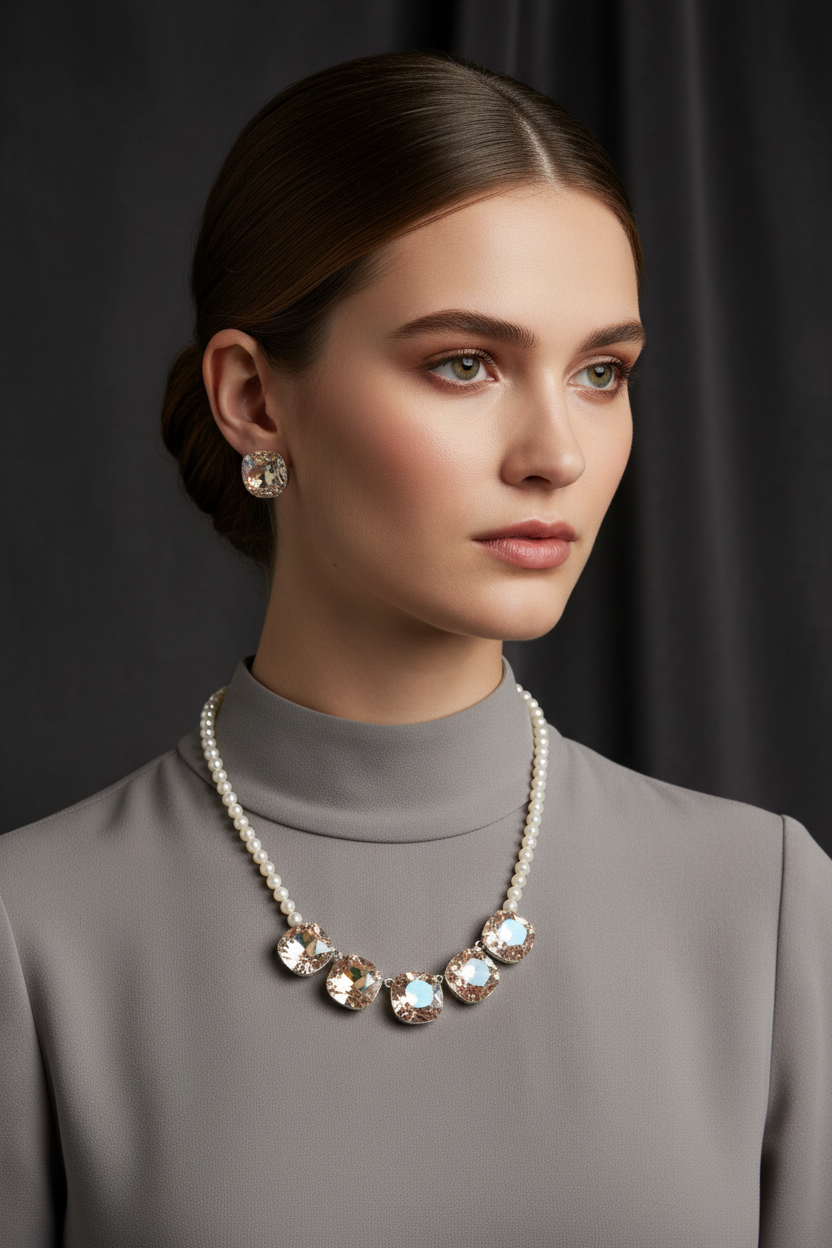 Crystal Statement Necklace Set on Model