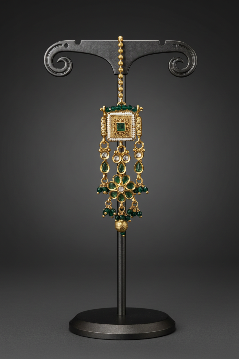 Gold and emerald maang tikka
