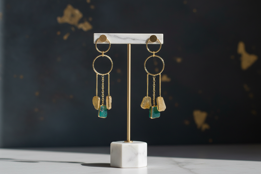 Yellow and Turquoise Gemstone Chandelier Earrings