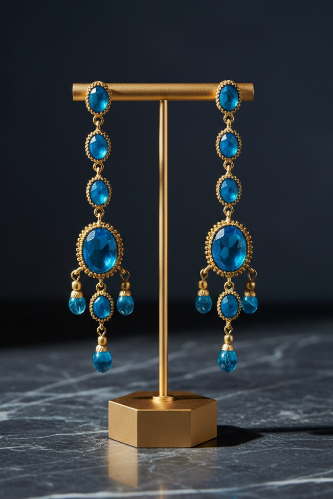 Blue Topaz Chandelier Drop Earrings on Stand