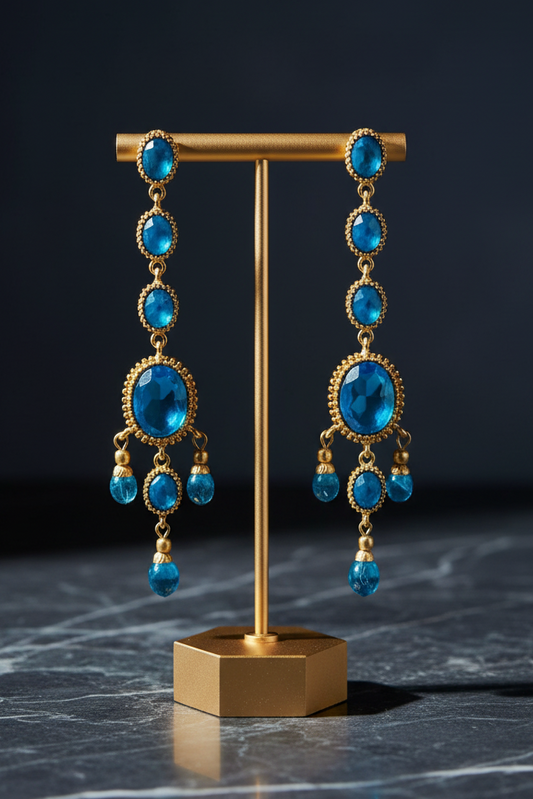 Blue Topaz Chandelier Drop Earrings on Stand