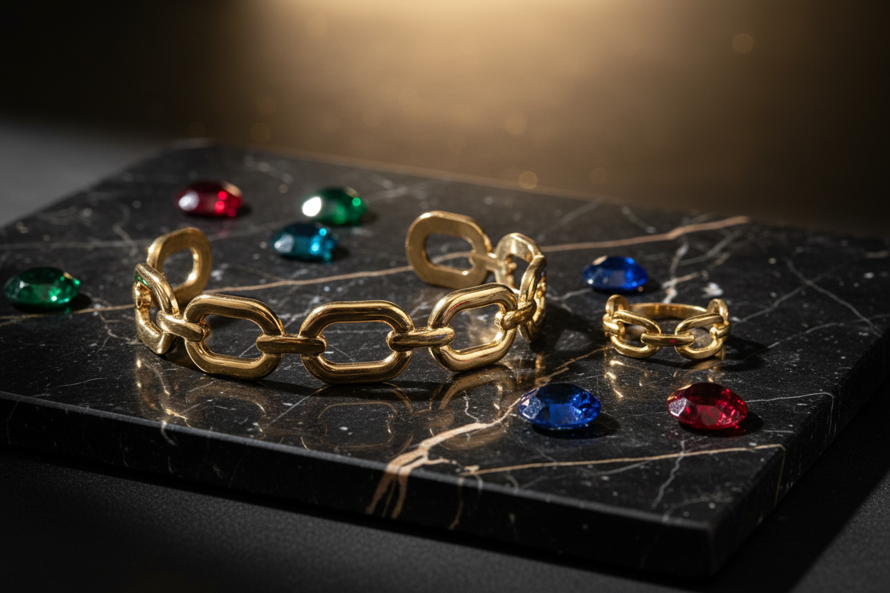 Cuff and ring in elegant setting