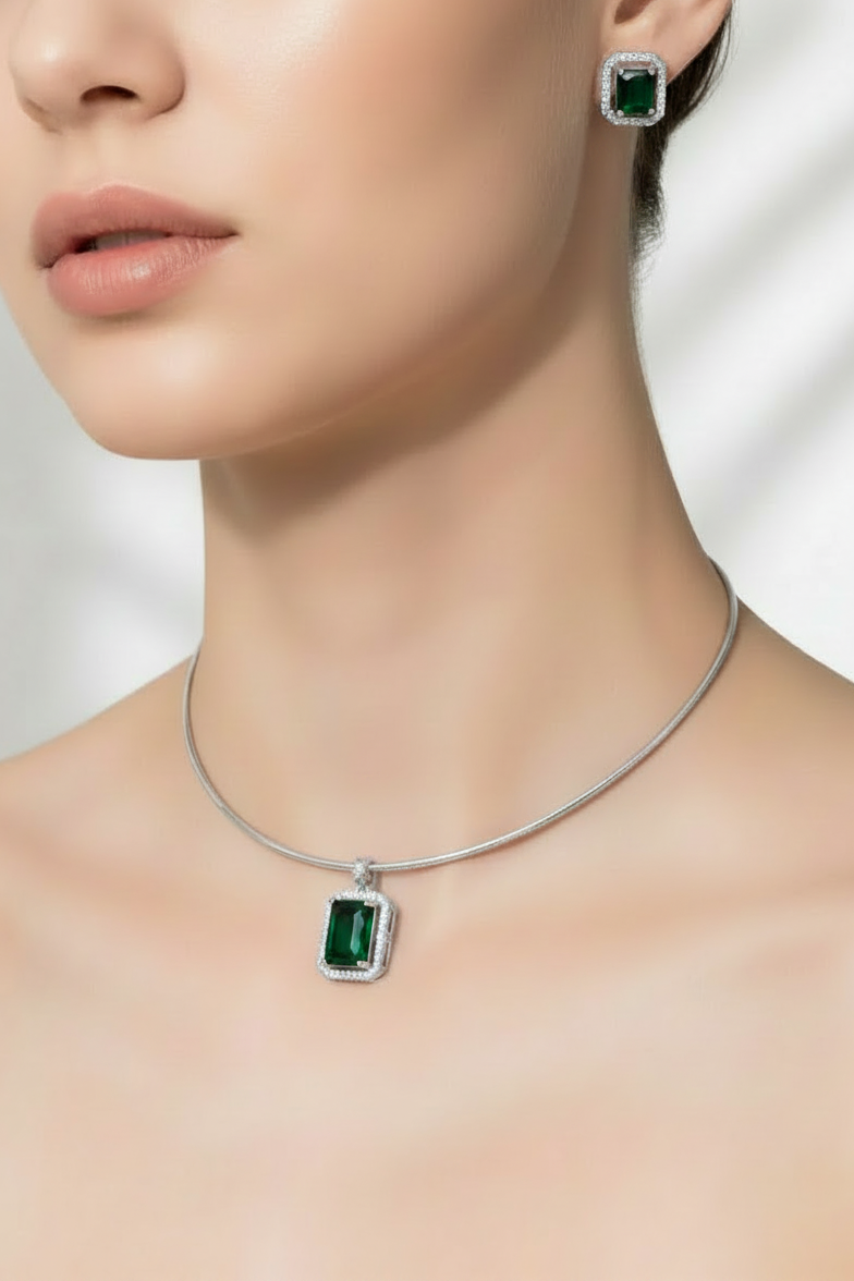 Deep Emerald Green Silver Set