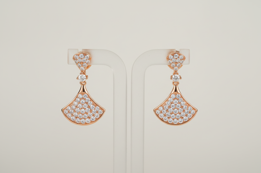 Diamond fan-shaped drop earrings in rose gold - updated