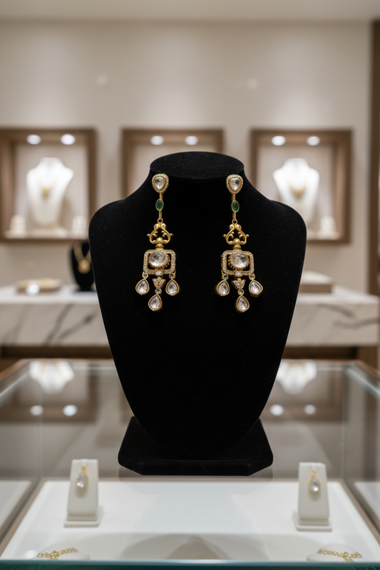 Earrings in professional jewelry boutique setting