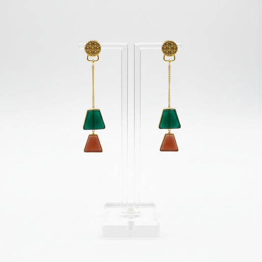 Earrings on modern acrylic display