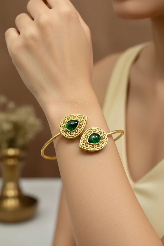 Emerald Gold Cuff Bracelet on Model