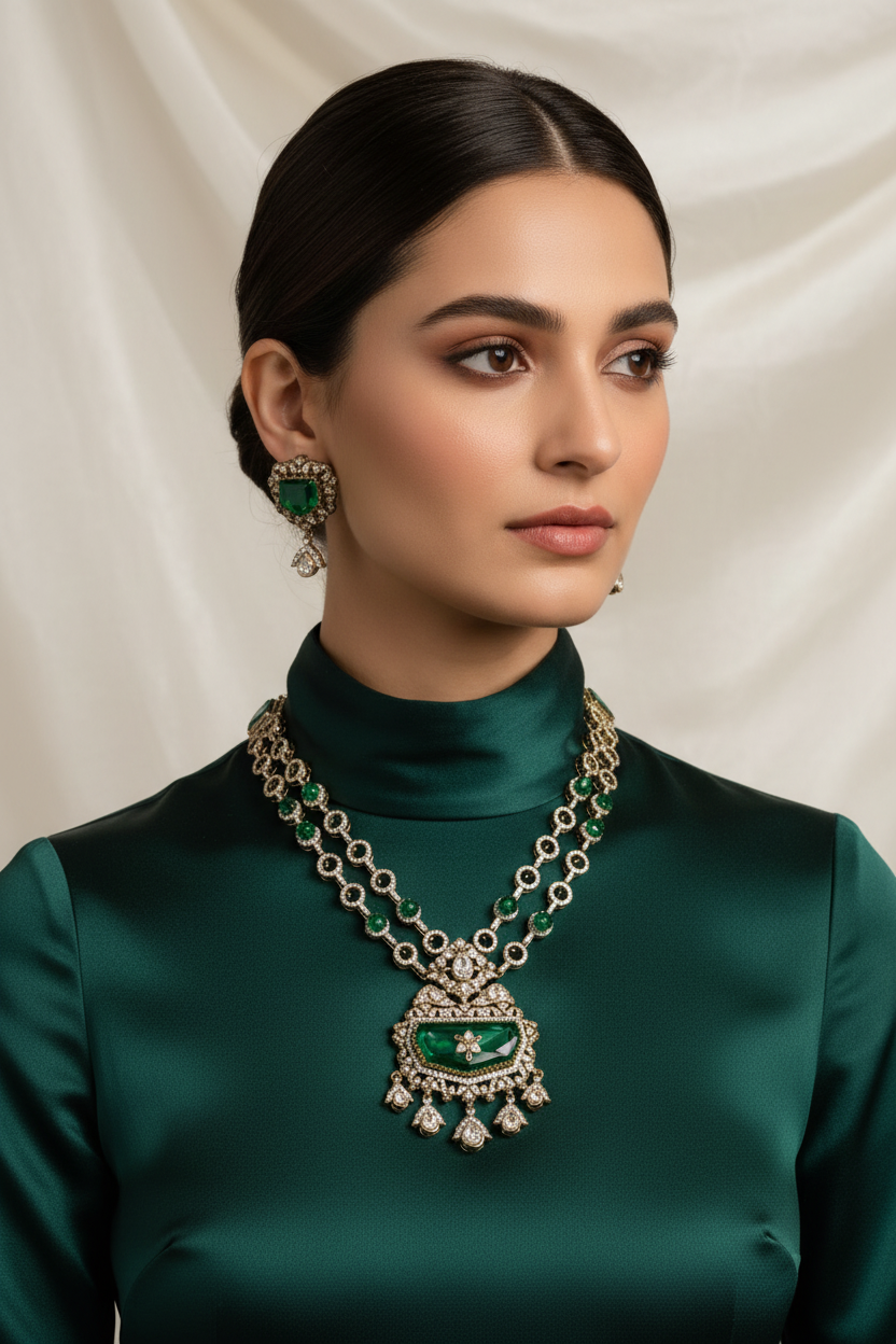 Emerald Statement Necklace on Model