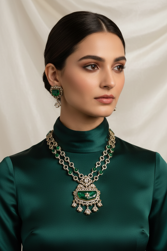 Emerald Statement Necklace on Model