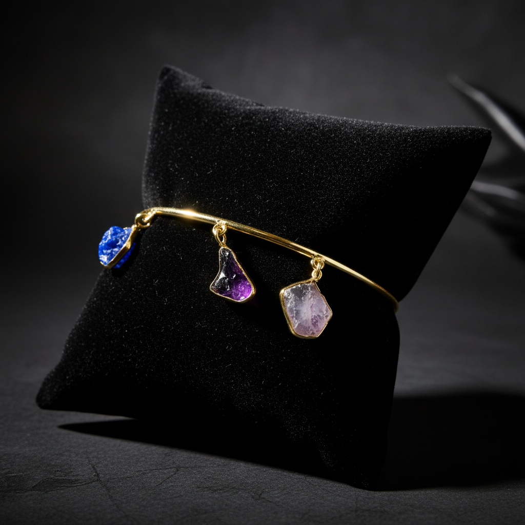 Gemstone Cuff Bracelet on Display Stand
