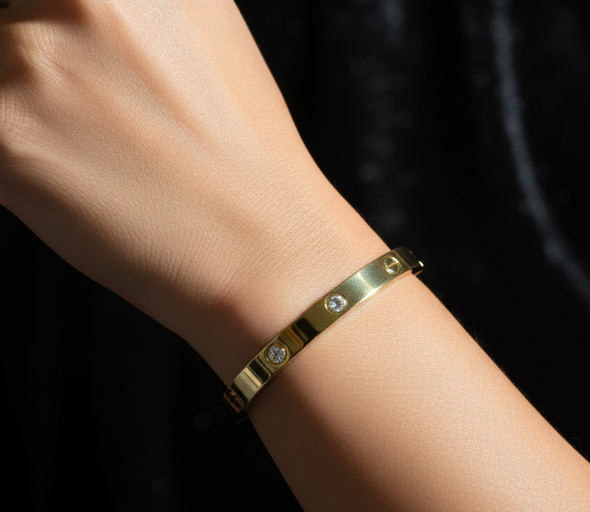Gold bangle on model