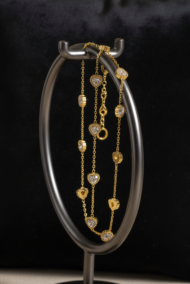 Heart charm anklet without gold beads