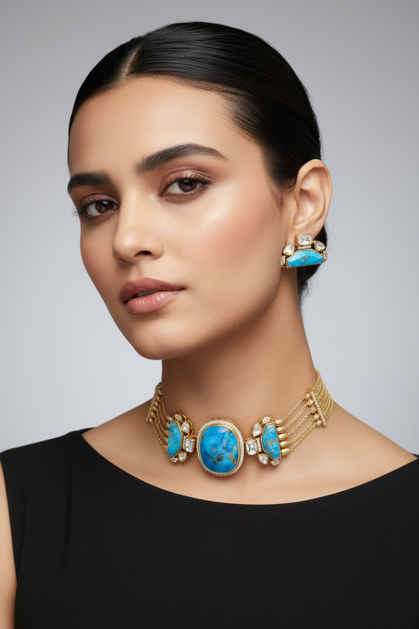 Opal Choker Set on Model - Corrected