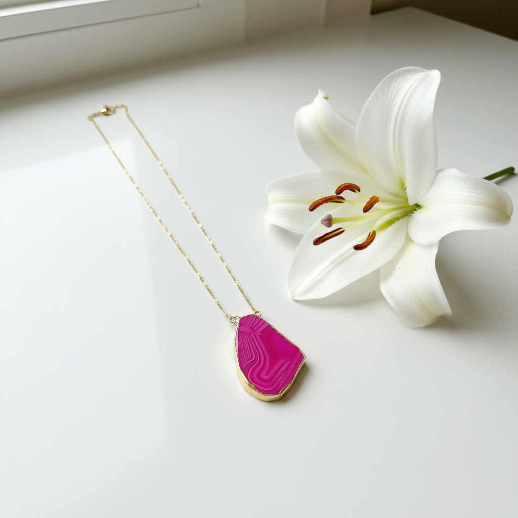 Pink agate with lily