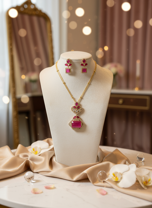Pink Ruby Set on Bust Mannequin