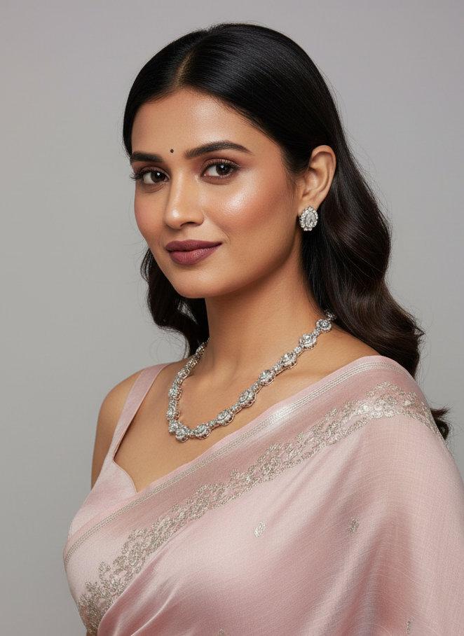 Polki Diamond Wave Necklace Set with Saree