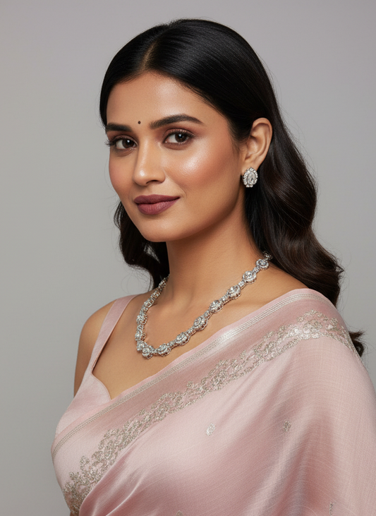 Polki Diamond Wave Necklace Set with Saree