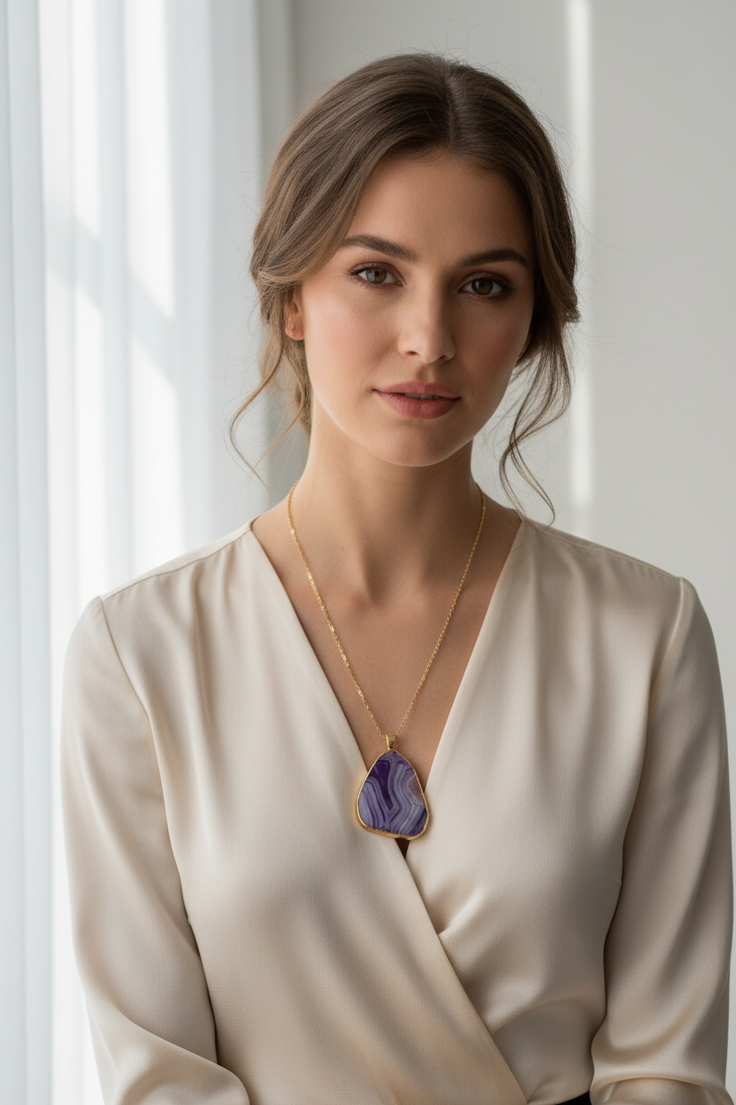 Purple agate on model