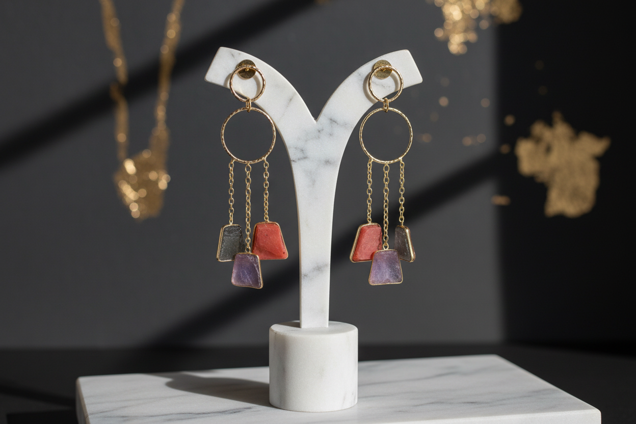 Purple and Coral Gemstone Chandelier Earrings