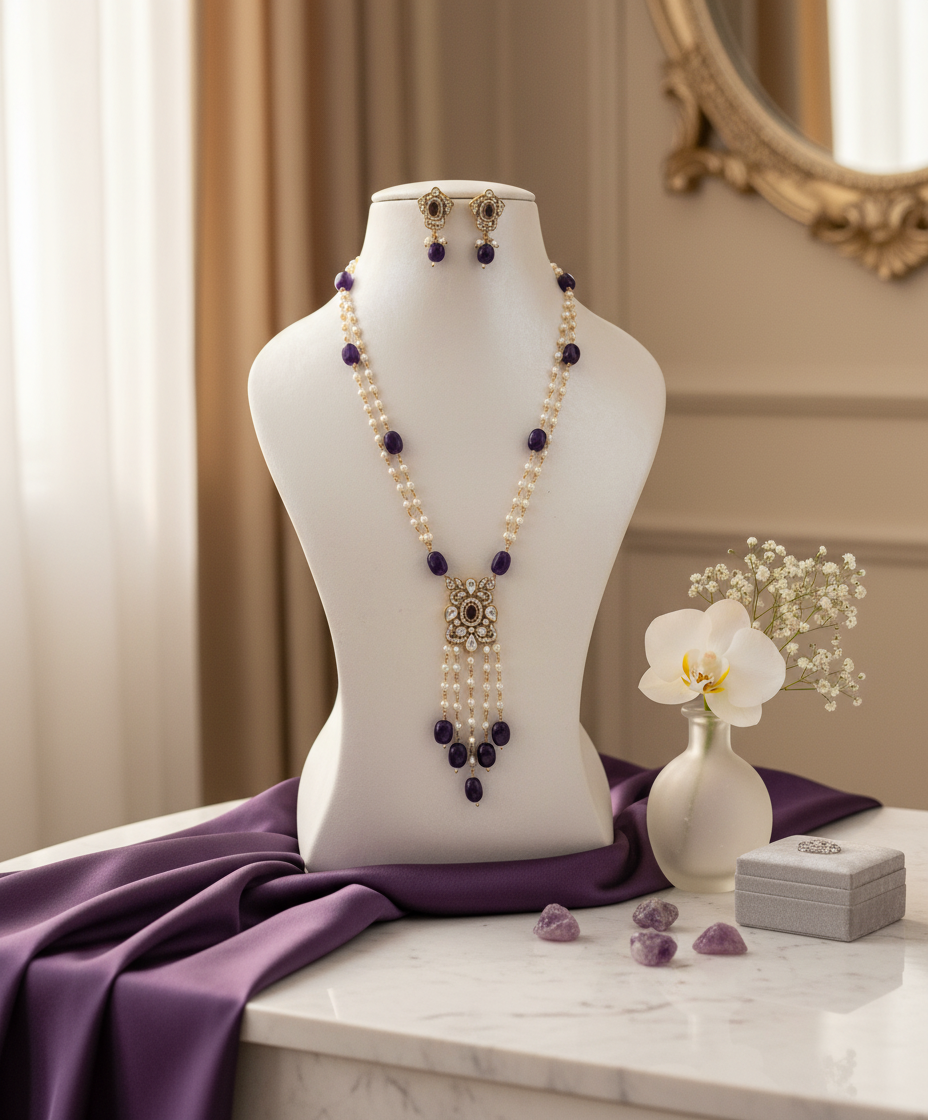 Purple Pearl Set on Bust Mannequin