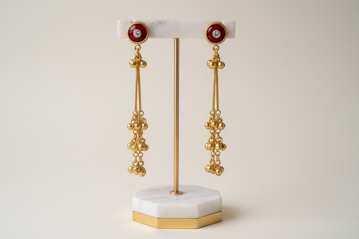 Red enamel tassel earrings - new professional setting