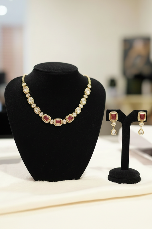 Ruby & Crystal Jewelry on Dark Green Velvet