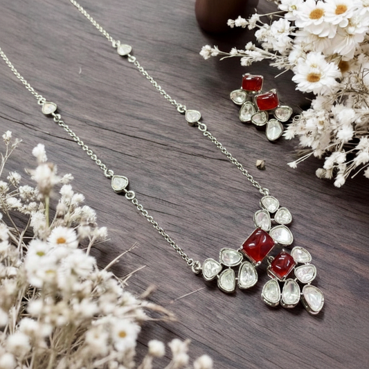 Ruby Flower Necklace Set Professional Setting