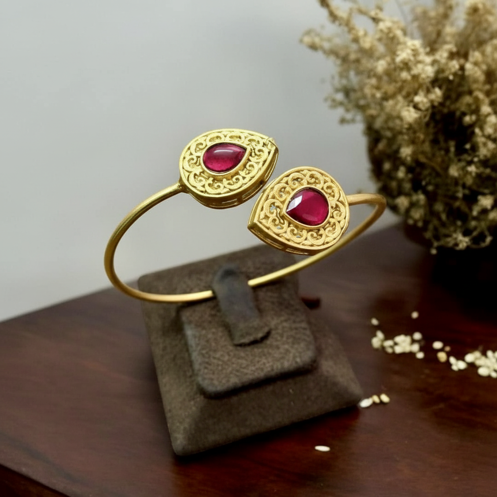 Ruby Gold Cuff Bracelet Professional Setting