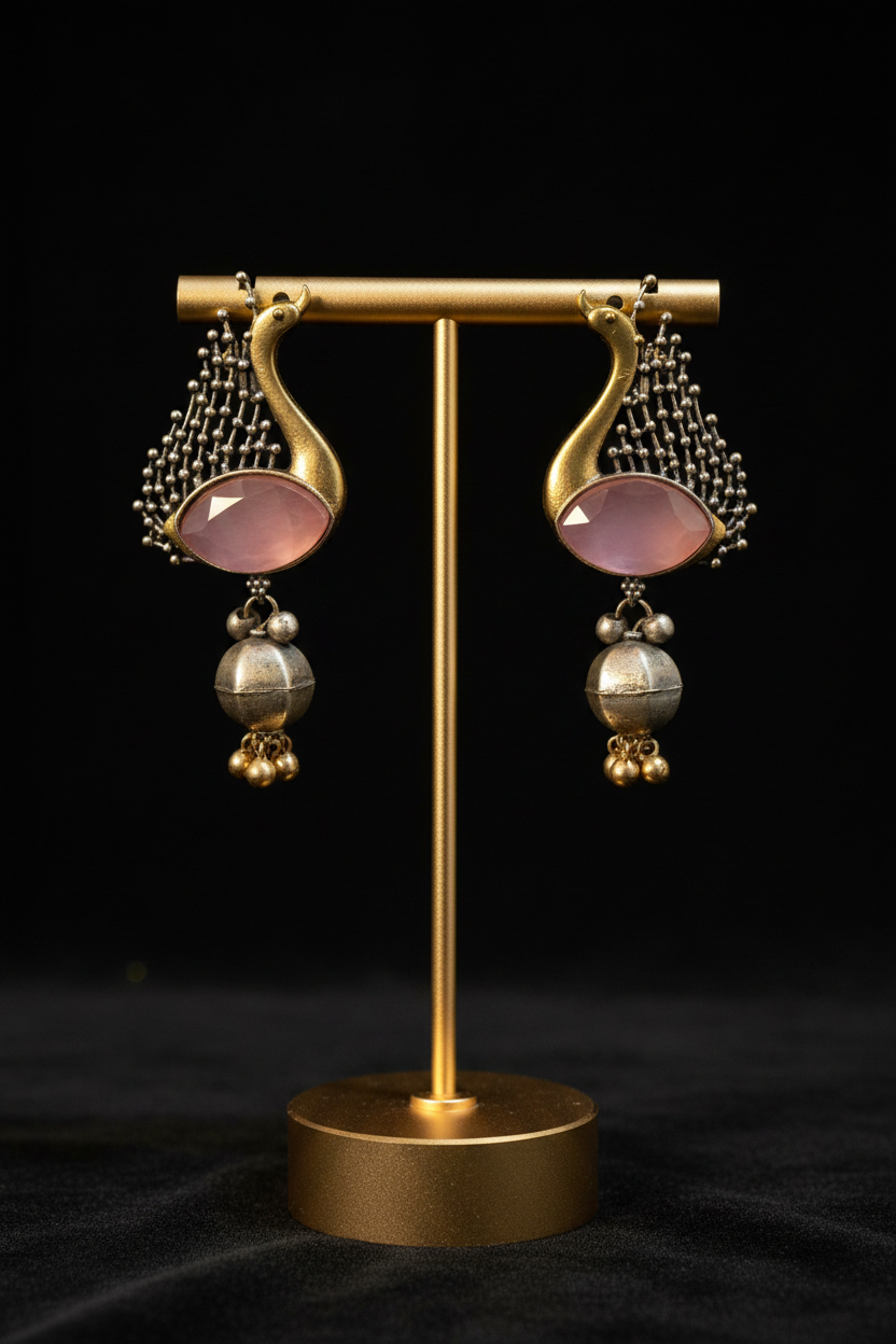 Swan Peacock Pink Chalcedony Earrings