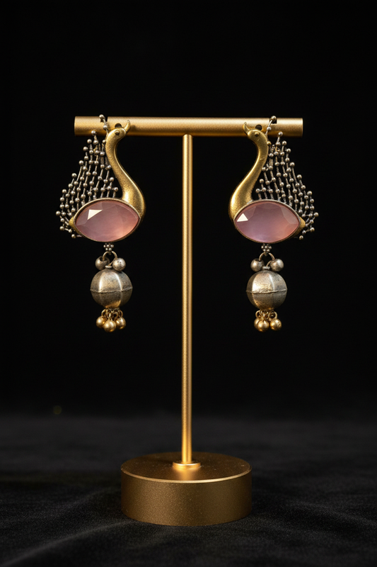 Swan Peacock Pink Chalcedony Earrings