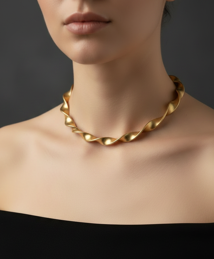 Twisted Brass Gold Collar - Front Facing Model