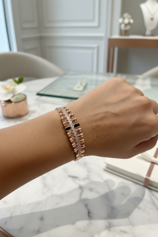 Your wrist wearing rose gold and diamond bracelet - elegant setting